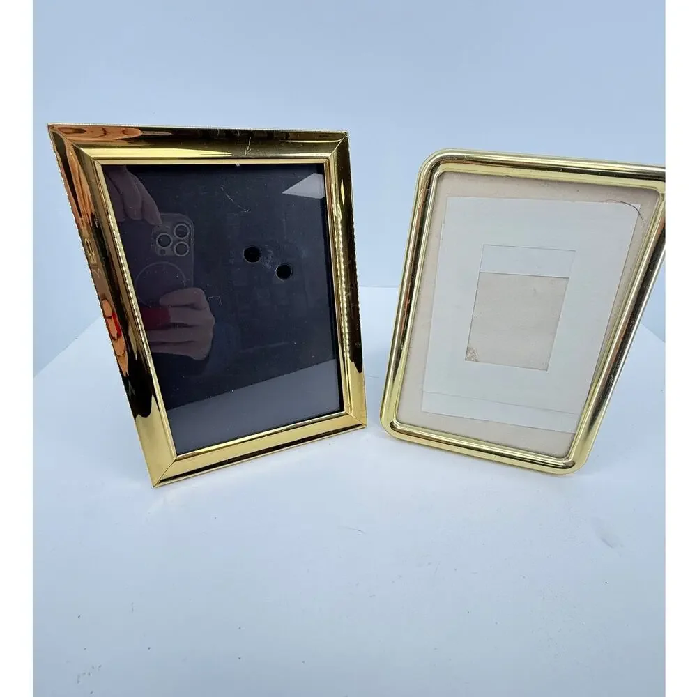 Vintage Hollywood Regency Gold Tone Picture Frame 5x7 Brass Look Tabletop Wall